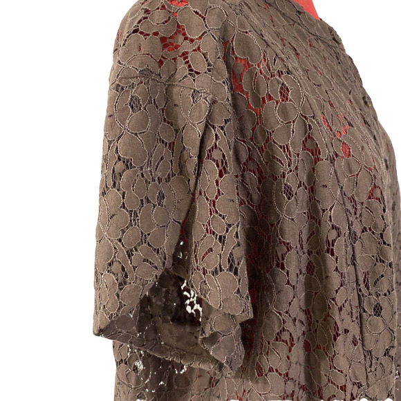 Michael Kors Plus Size Blouse Brown Lace Button Front Top Short Sleeves 3X - Picture 9 of 12